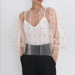 Zara sheer polka dot blouse
